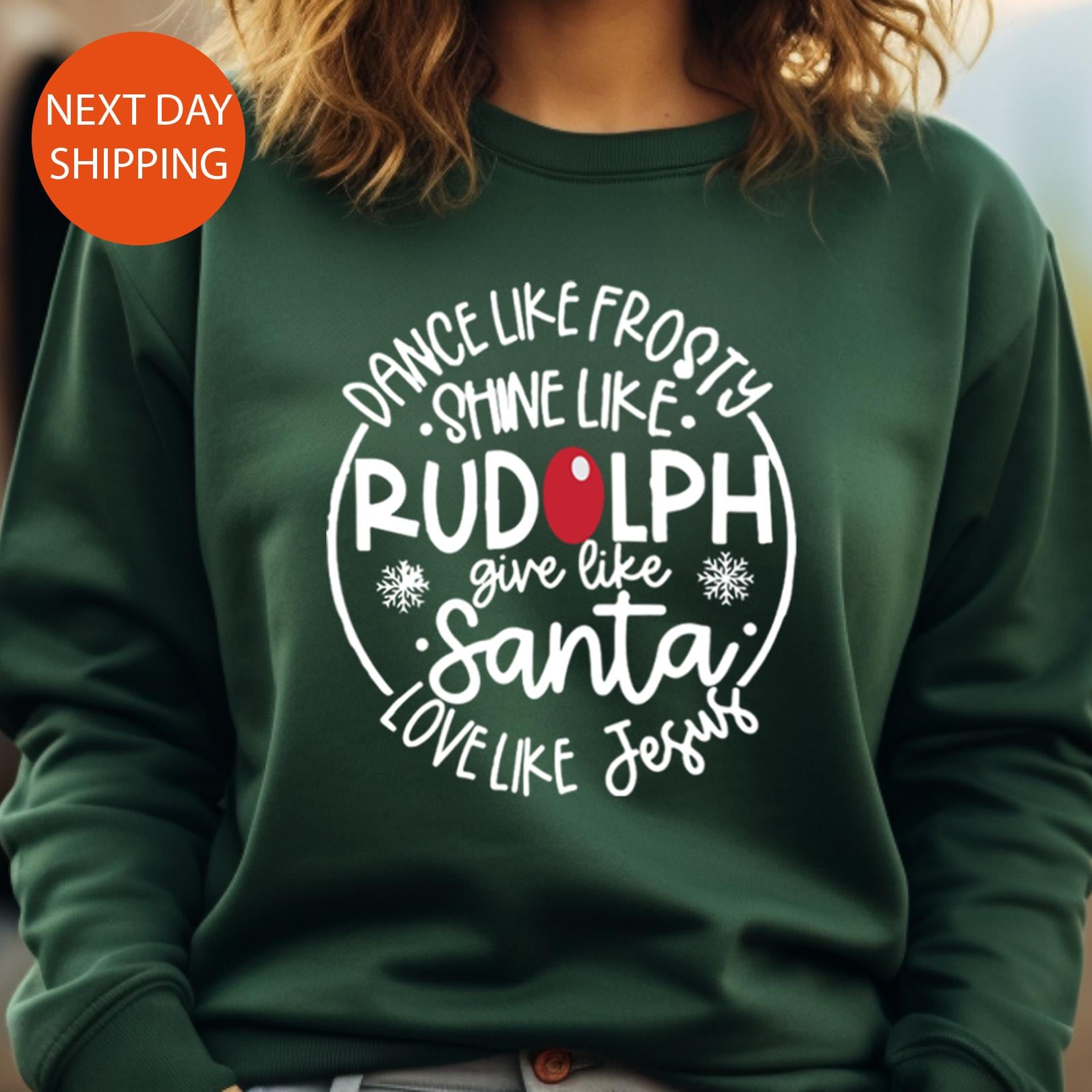 Women's Christmas Plaid Sleeve Top | 'Dance Frosty, Shine Rudolph' Saying | Long Sleeve Tee | Red Holiday Shirt - View #4