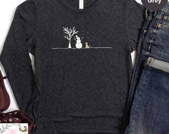 Christmas Snowman Long Sleeve Shirt, Christmas Long Sleeve, Snowman Shirt, Snowman Tshirt,Dog lover long sleeve, Christmas Shirts for Women