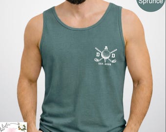 Custom Golfing Dad Est 2026 Tank Top, New Dad Tank Top, First Fathers Day Tank for Golf Dad