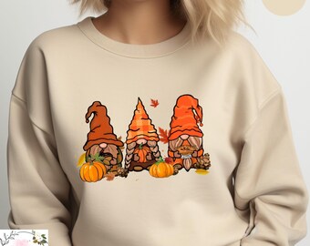 Gnomes Fall Sweatshirt,Gnomes Pumpkin Hoodie,Cute Gnome Hoodie, Fall Sweatshirt, Thanksgiving Gnome Hoodie,Autumn Pumpkins Leaves Sweatshirt