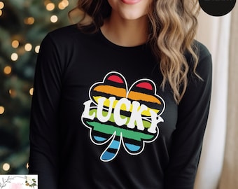 Lucky Rainbow St.Patrick's Day Long Sleeve, Four Leaf Clover Long Sleeve, Retro Shamrock Long Sleeve, Patrick's Day Irish Long Sleeve