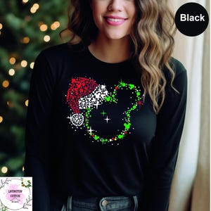Bella Canvas Christmas Mickey Ear Long Sleeve Shirt (Not Real Glitter), Disney Family Matching Shirt, Disney Trip Longsleeve Tees