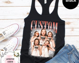 Custom Bootleg Tank Top, Birthday Gift, Custom Photo Tank Top, Bootleg Rap Tank Top, Custom Retro Girlfriend Boyfriend Tank Top
