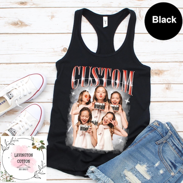 Débardeur bootleg personnalisé, cadeau d'anniversaire, débardeur photo personnalisé, débardeur rap bootleg, débardeur copain petite amie rétro personnalisé