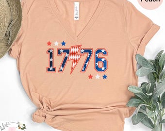 1776 Vneck Shirt, Red White and Blue VNeck Shirt, Patriotic Tee, USA shirt, America 4th of July VNeck Shirt, American Flag V Neck Shirt