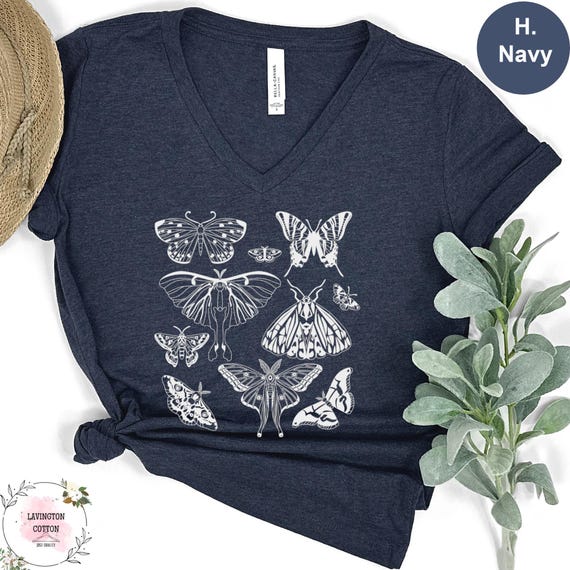 Vintage ButterflyV-Neck Shirt, Butterfly Lover VNeck Shirt, Aesthetic V-Neck Shirt, Moth Shirt, Cottagecore Aesthetic V Neck Shirt