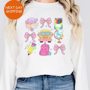 Coquette School Hoodie, Back To School Gildan Sweatshirt, Teacher Coquette Pink Bow Hoodie , Cute Teacher Gift, First Day of School Hoodie