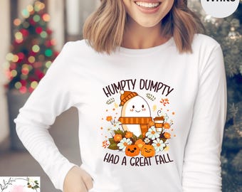 Humpty Dumpty Thanksgiving Fall Long Sleeve Shirt, Cute Autumn Pumpkin Longsleeve Shirt, Cozy Fall Aesthetic Outfit, Halloween Pumpkin Shirt