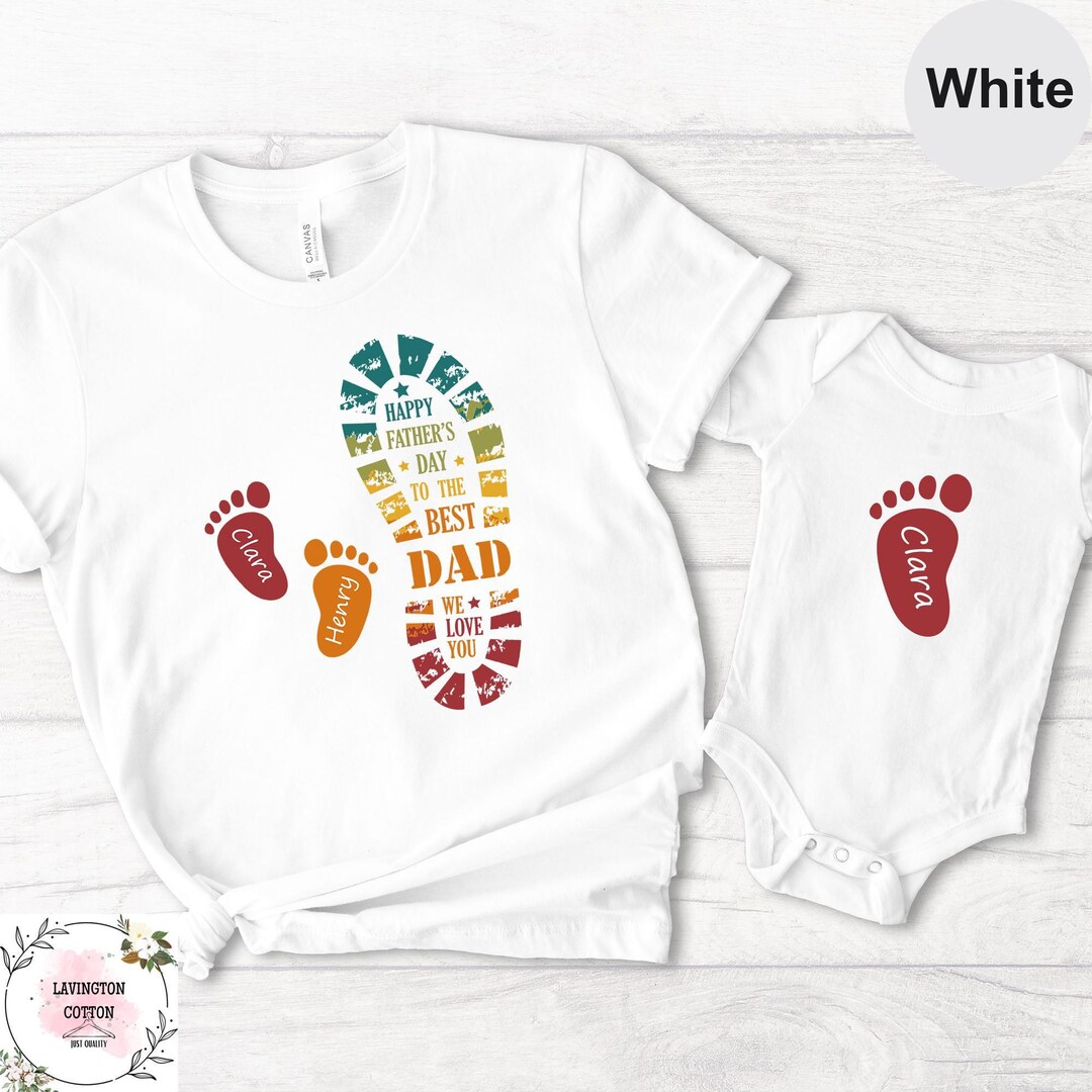 Custom Dad and Kids Footprints Names Shirt, Dad and Child Shirts ...