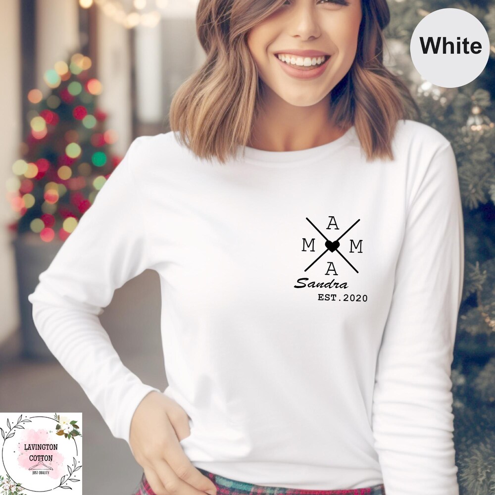 Custom Mama Heart Long Sleeve, Personalized Mom Long Sleeve With Child’S Name & Birth Year, Mother’S Day Long Sleeve, Mom Life Long Sleeve Printfushion