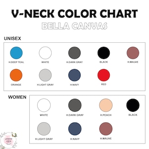 The image is a color chart for a women's clothing brand called "Bella Canvas". It displays a variety of color options for women's clothing, including different shades of white, black, orange, and navy.