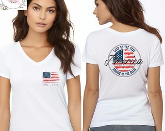 Retro American Flag VNeck Shirt, 4th of July V Neck Shirt, Star American Graphic Tee, Red White and Blue Shirt, Independence Day VNeck Tee