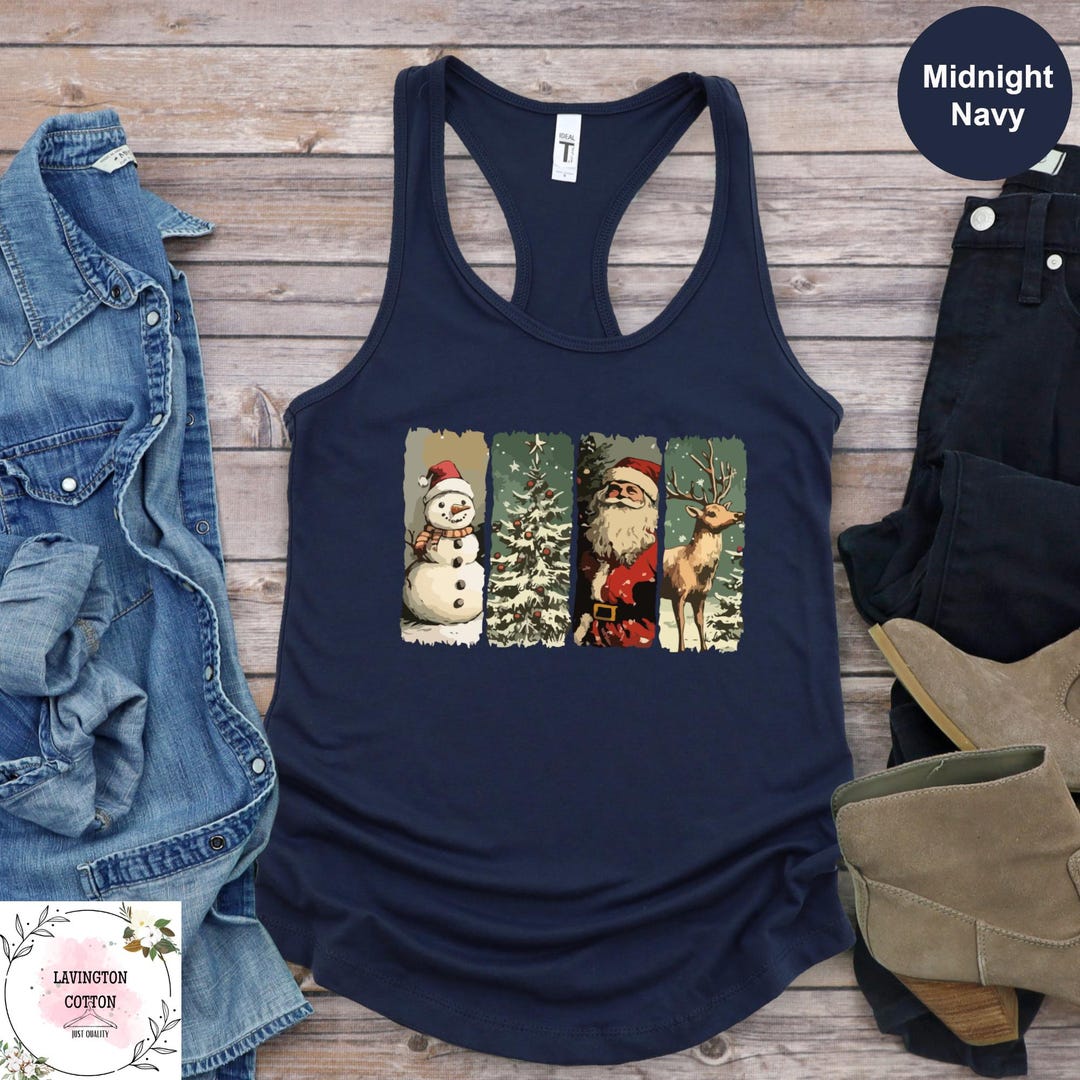 Christmas Retro Santa Woman Tank Top, Vintage Christmas Santa Tank Top ...