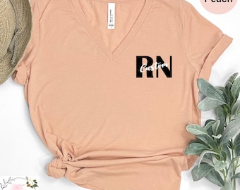 Custom RN Nurse V- Neck Tshirt,Nurse Life Shirt,Personalized RN Nurse Shirt,Cute Nurse Student Vneck Tee, Custom Shirt for Registered Nurse