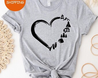 Camp Lover T-shirt, Camping Tee, Camping Heart Tops, Cute Hiking Gift, Adventure Shirt, Camper Top, Gift for Her