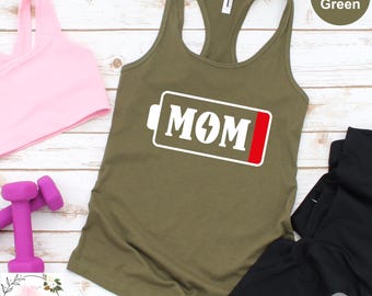 Mom Battery Low Funny Sarcastic Graphic Tired Parenting Mother Tank Top, Best Mom Tank Top, Tank Top for Tired Moms, New Mom Tank Top