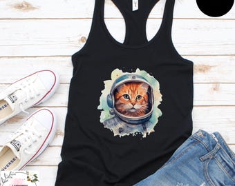 Astronaut Cat Tank Top, Cat Space Tank Top, Outer Space Tank Top, Space Kitten Science Gift Tank Top, Vintage Astronaut Cat Tank Top