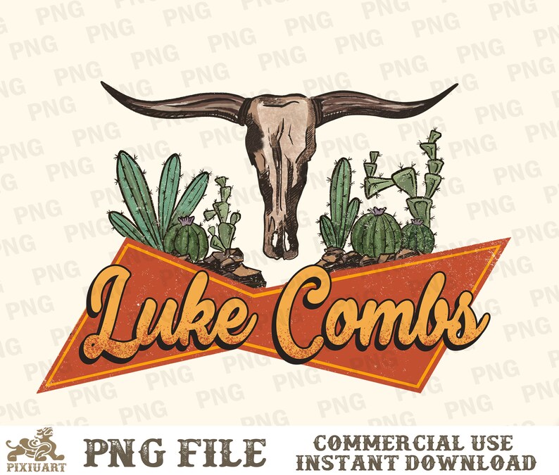 Luke Combs PNG Western Bull Skull Png Western Sublimation - Etsy