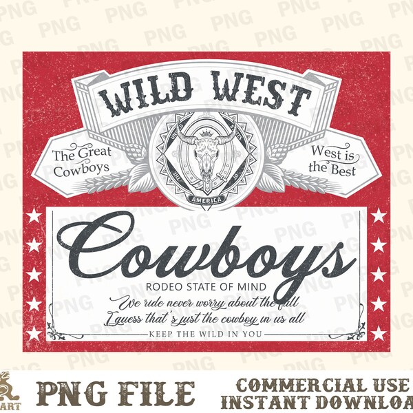 Wild West Cowboy PNG, Western Sublimation, Western Beer Designs, Beers Logo, Cowboy Png, Retro Western Png, Western Png, Country Music PNG