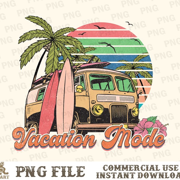 Vacation Mode PNG, Summer Sublimation, Retro Summer Png, Beach Vibes Png, Summer Vacation Png, Summer Png, Vintage Designs, Beach PNG
