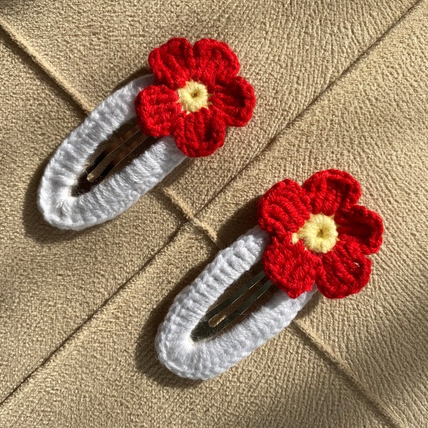 Handmade Flower Hair Accessories For Kids, Cute Hand Embroidered Hairpins, Knit Crochet Hair Clips