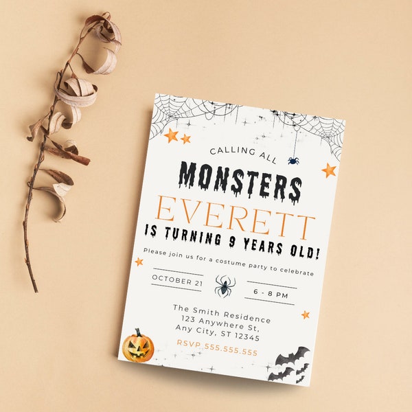 Calling All Monsters Halloween Party, Halloween Birthday Invite, Halloween Themed Birthday Party Invite, Monster Party