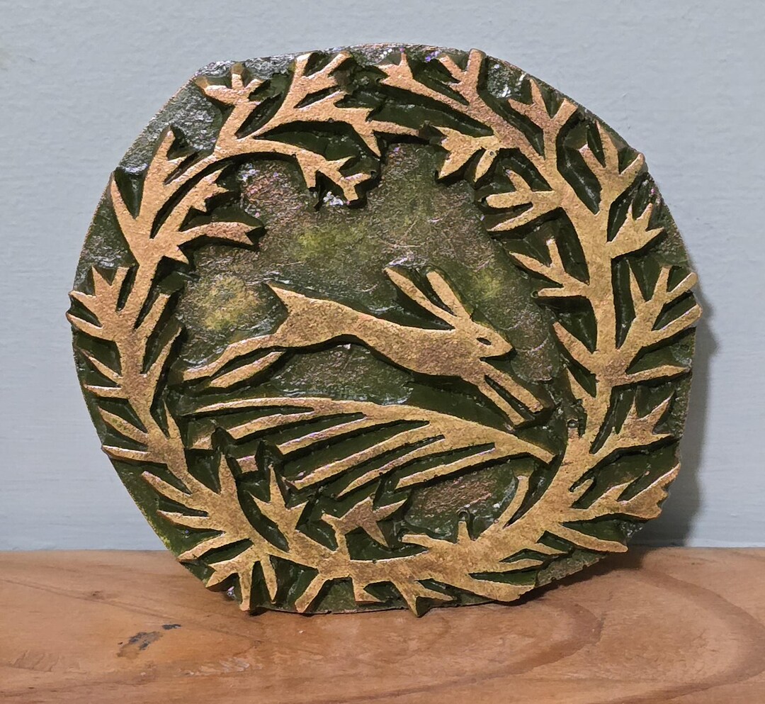 Jumping Hare Indoor Wall Plaque. Rabbit Art Relief Tile. Pagan ...