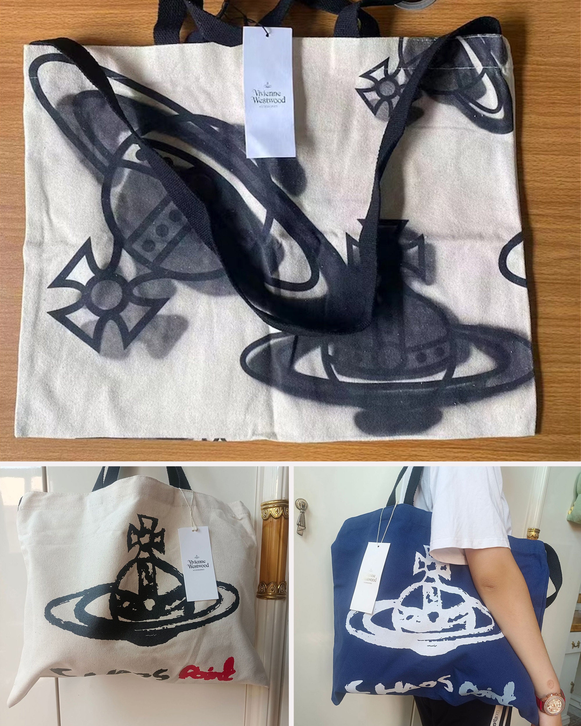 Women's Bags, Vivienne Westwood 'Carrie' bucket bag, Levi's logo canvas  tote bag in ecru