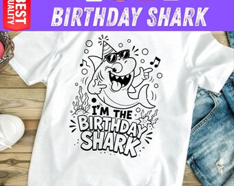 誕生日サメのSVG PNGパーティーシャツ、海のテーマの家族お揃い衣装、昇華クリップアート、ママとパパの誕生日プレゼント