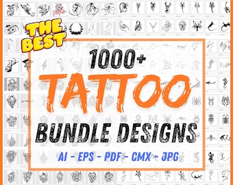 Tattoo Bundle Designs, Tattoo Flash Eps, Custom Tattoo, SVG bundle, Cmx Bundle, Digital Stamps, Foral Tattoos, Minimal, Tattoo Design Bundle