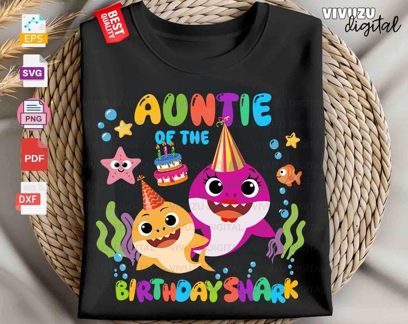 Paquete de imágenes SVG y PNG de tiburones para cumpleaños familiar, ideales para camisetas de fiesta, conjuntos familiares a juego con temática oceánica, imágenes prediseñadas para sublimación y regalo para el cumpleaños de un hermano. imagen 13