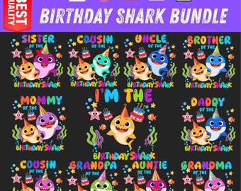 Familie verjaardag haai SVG PNG-bundel voor partij shirts, oceaan thema bijpassende familie outfits, sublimatie clipart, cadeau voor verjaardag broer
