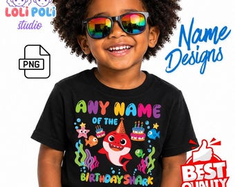 子供向けパーソナライズ誕生日Tシャツデザイン · クールでクレイジー · 子供向け誕生日Tシャツデザイン · ファミリーシャークTシャツデザイン