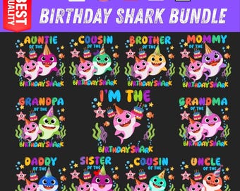 Verjaardag haai clipartbundel: familiebundel SVG PNG DXF, schattige haai clipart, verjaardag haai feestdecoraties, haai familie bundelbestanden