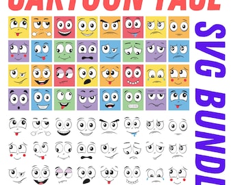 Pacchetto di emoji in formato SVG: clipart di emozioni in stile cartone animato (download digitale)