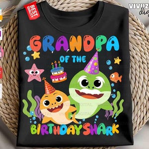Paquete de imágenes SVG y PNG de tiburones para cumpleaños familiar, ideales para camisetas de fiesta, conjuntos familiares a juego con temática oceánica, imágenes prediseñadas para sublimación y regalo para el cumpleaños de un hermano. imagen 8