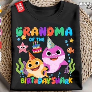 Paquete de imágenes SVG y PNG de tiburones para cumpleaños familiar, ideales para camisetas de fiesta, conjuntos familiares a juego con temática oceánica, imágenes prediseñadas para sublimación y regalo para el cumpleaños de un hermano. imagen 9