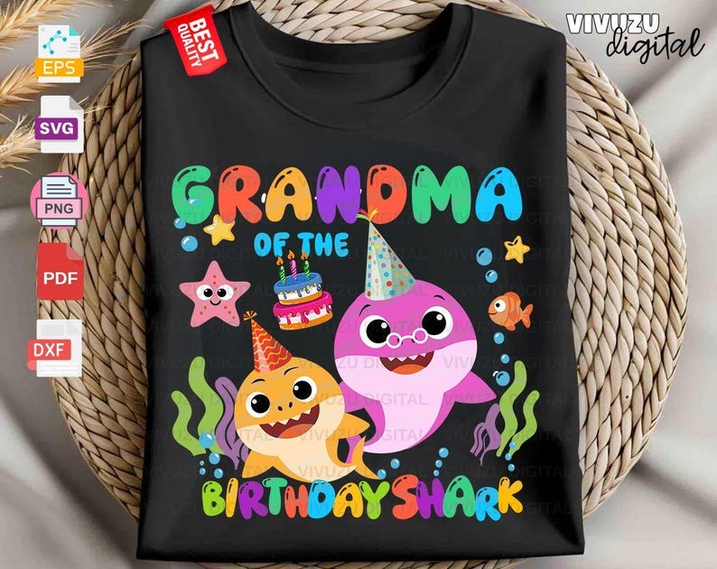 Paquete de imágenes SVG y PNG de tiburones para cumpleaños familiar, ideales para camisetas de fiesta, conjuntos familiares a juego con temática oceánica, imágenes prediseñadas para sublimación y regalo para el cumpleaños de un hermano. imagen 9