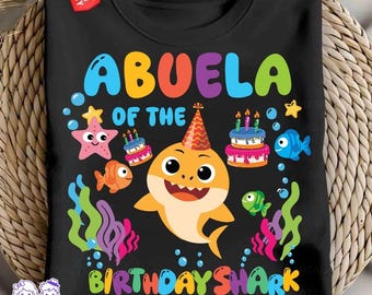 誕生日サメPNGパーティーシャツ、海のテーマの誕生日衣装、昇華クリップアート、誕生日プレゼント | ABUELA