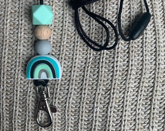 Turquoise and Grey RAINBOW Breakaway Lanyard for Keys - ID Badge - Gift
