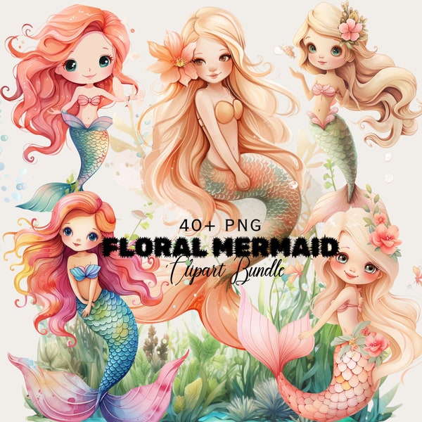 Pastel Mermaids, Mermaid Clip Art, Cute Mermaid Clipart, Mermaid Graphics Png, Under The Sea Clipart, Watercolor clipart Digital Download,