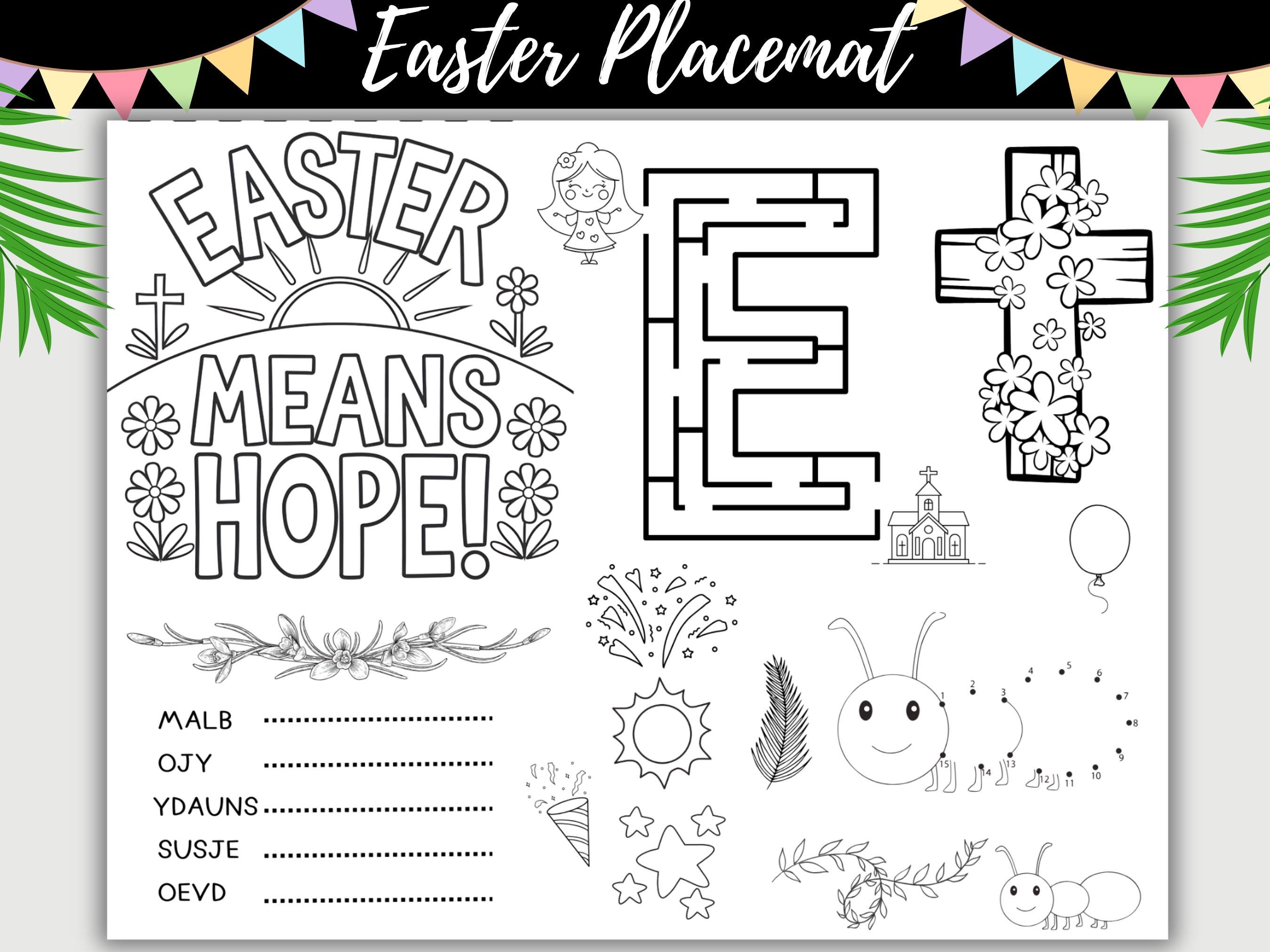Bible Word Search Easter Placemat – Christian Printable Fun Games, Coloring Activities, and Resurrection Story Craft for Sunday School Kids