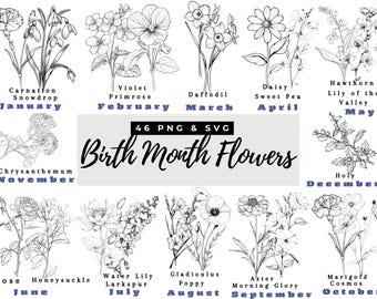 Birth Month Flowers Svg, Birthday Flower Svg, Birth Month Flower Bouquet Png Bundle,Botanical Clipart, Wildflower Bouquet, Instant Download