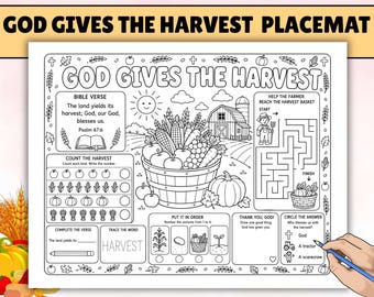 God Gives The Harvest Activity, Harvest Festival  and Fall Sunday School Printable, Thanksgiving Crafts For Kids Church & Bible Lessons