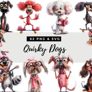 Schrullig Hund Clipart, lustiger Hund Png svg, niedliche Karikatur Haustiere, schrullig Tiere Bundle, digitaler Download, wunderliche Hunde Clipart, Welpen Spaß