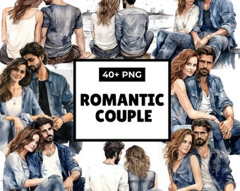 Clipart pary, Clipart kochającej się pary, Romantyczna para, Clipart lata, Clipart panny młodej i pana młodego, Clipart rodziny, Akwarela pary,