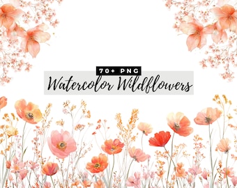Watercolor Wildflowers Clipart, Blush Floral Borders, Digital Download, Wedding Deco Graphics, Floral Art PNG Clip art Set, Commercial Use
