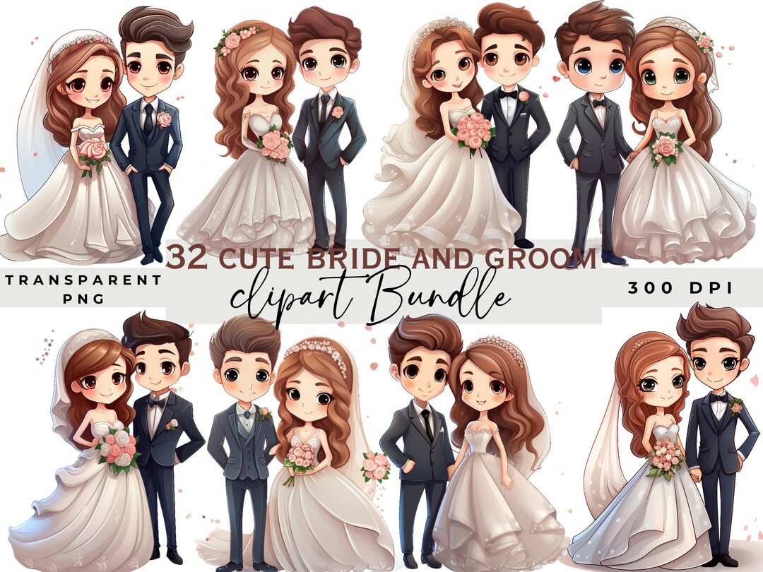 Bride and Groom Marriage Clipart, Cute Wedding Clipart, Love Png Files ...
