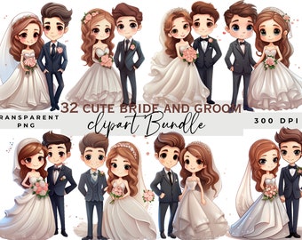 Bride And Groom Marriage Clipart, Cute Wedding Clipart, Love Png Files,Wedding Elements Png, Cute Characters, Card Making, Digital Download