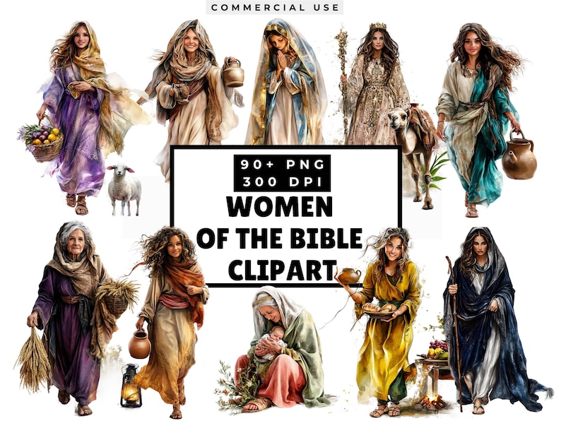 Women of the Bible Clipart, Bible Characters Png, Bible Study and Journaling clipart, Sunday School Christian PNG
